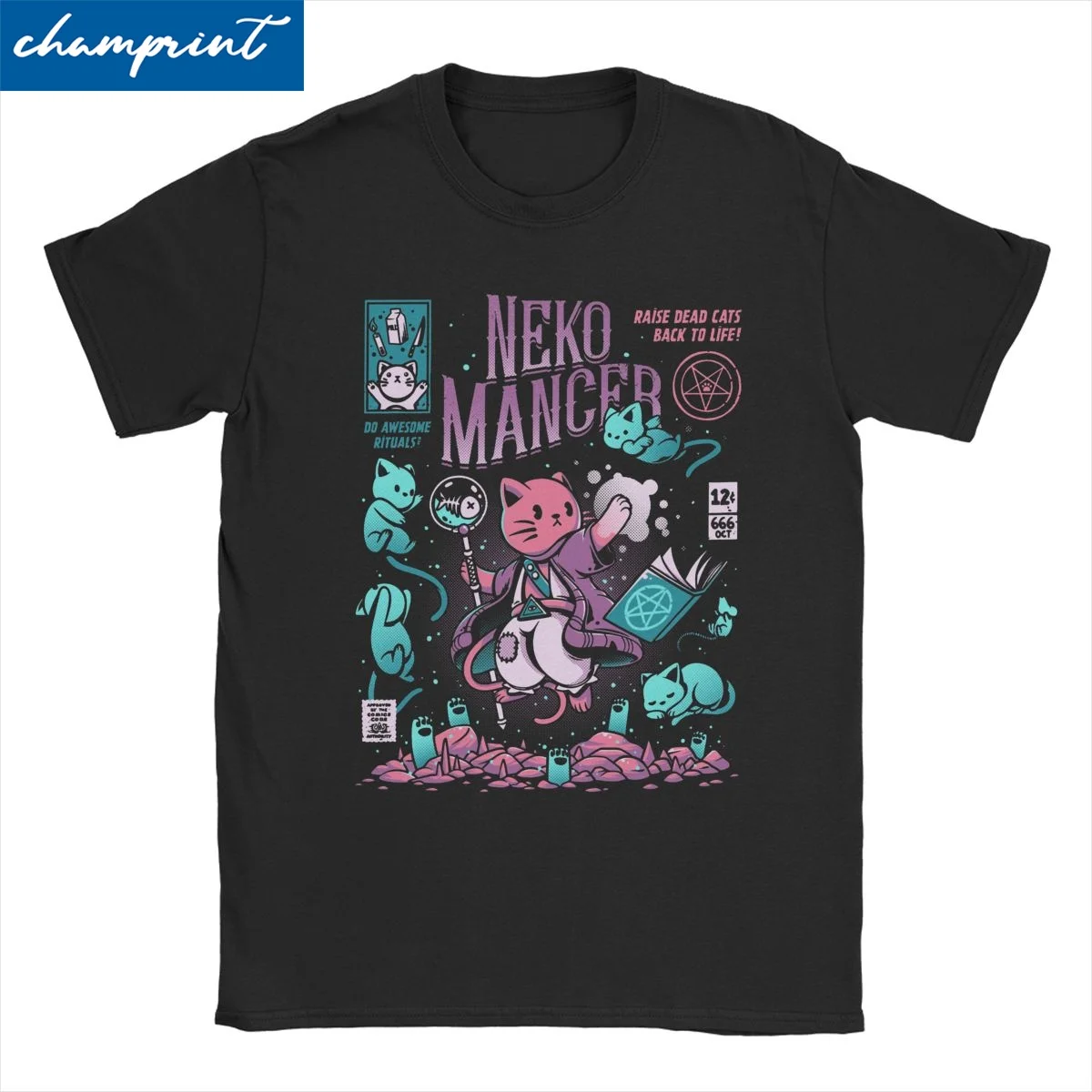 Neko Mancer Vaporwave Grung Satantic Gothic Witch T-Shirts Men Women Cotton Tees Round Collar Short Sleeve T Shirts Unique Tops