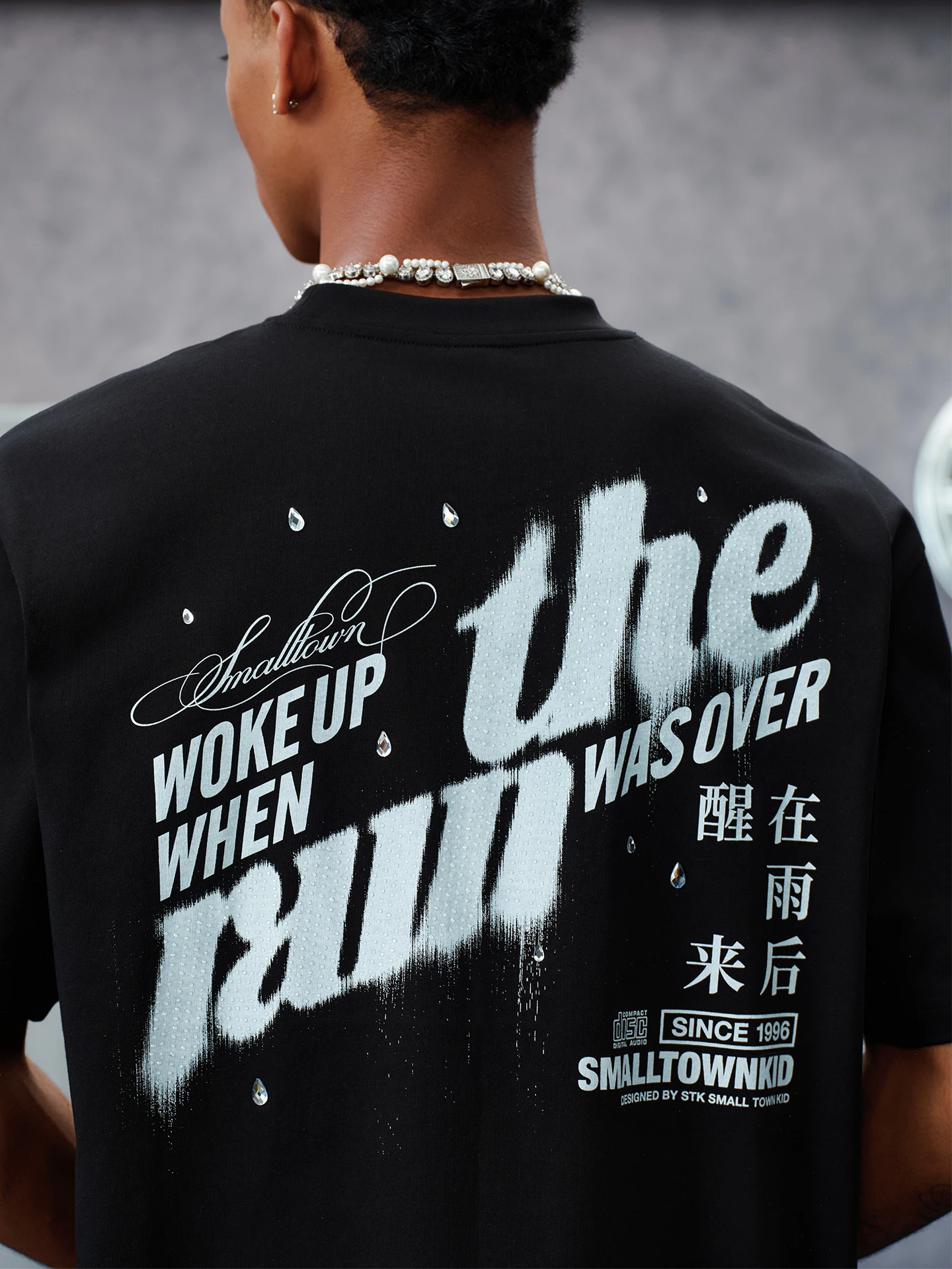 STK SmallTownKid Waterdrop Rhinestone Short Sleeve Versatile Top T-Shirt Breathable Cotton Summer Fashion for All