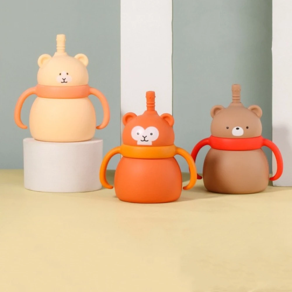 

100ML Sippy Baby Cup Double Handles Cartoon Animals Toddler Sippy Cups Sturdy Leakproof Drinking Cups with Straws Baby Feeding