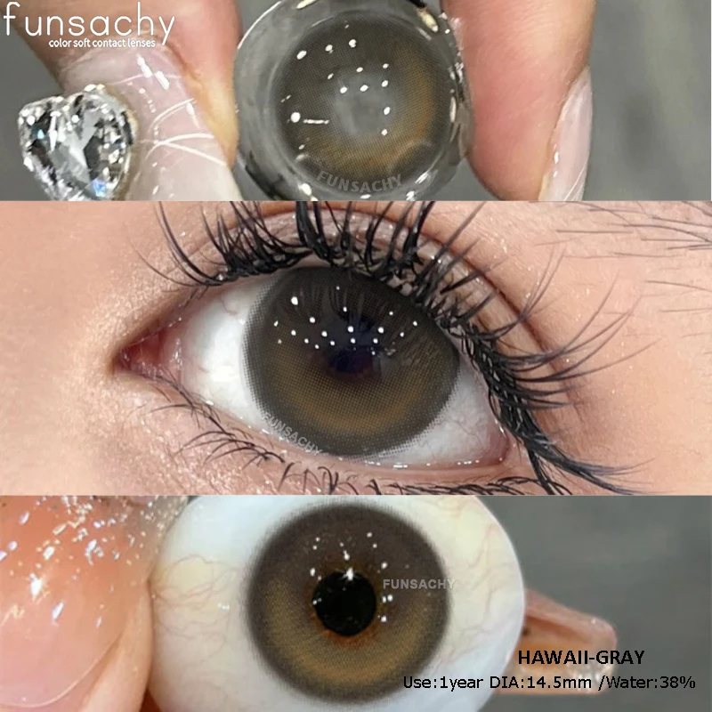 FUNSACHY 1 Paar natürliche braune Kontaktlinsen für Augen, kosmetische Schönheit, Schüler, graue Linsen, mehrfarbige Kontaktlinsen, farbige Linsen