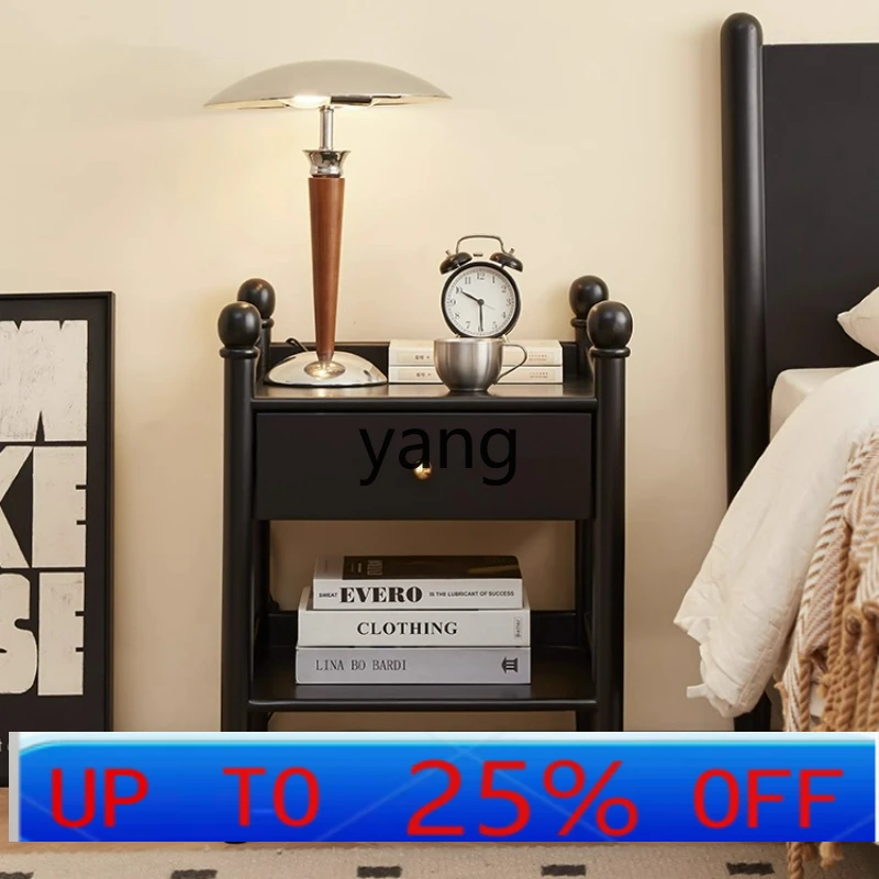 

Lmm solid wood bedroom bedside table simple modern French retro black bedside table shelf