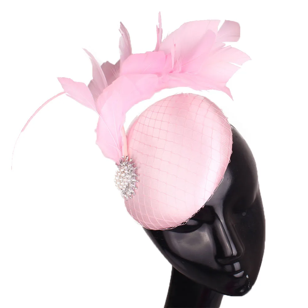 Magenta Satin Fascinator Hair Hat With Soft Feather Details Ladies Millinery Headpiece For Bridal Wedding Evening Party Church F