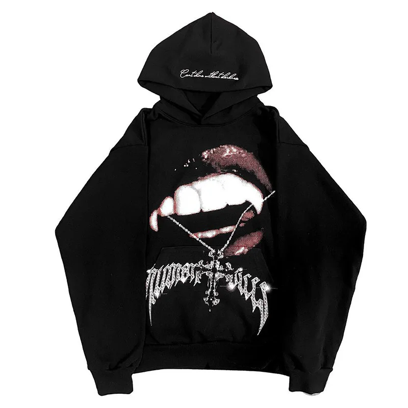 Fashion Loose Casual Y2K Zipper Hoodie Retro Unisex Streetwear American High Street Rock Punk Hip Hop Gothic Pullover Sweatshirt