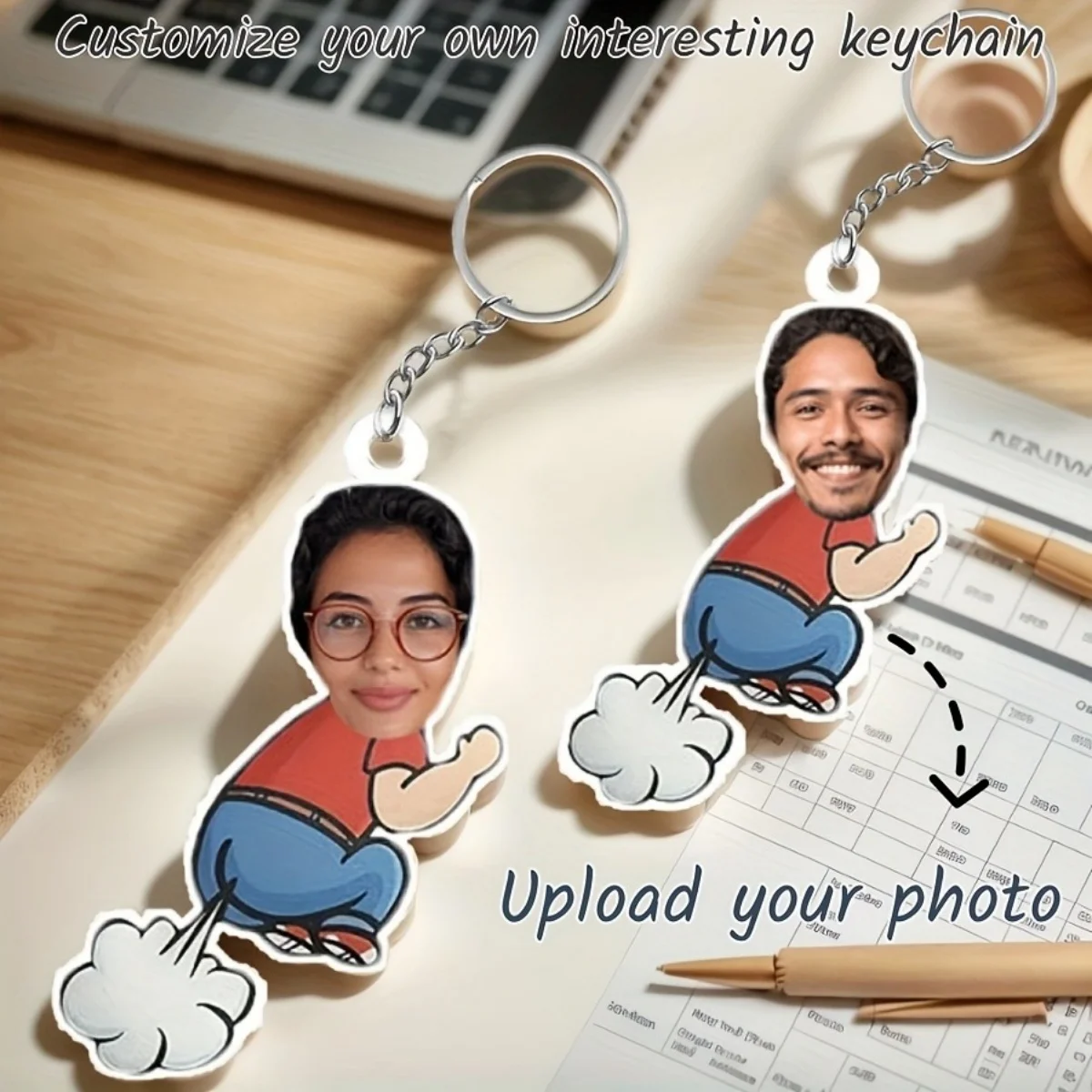 Custom 2D acrylic keychains—fun gifts for friends, partners, and family; surprise anniversary gifts; personalized keychains.