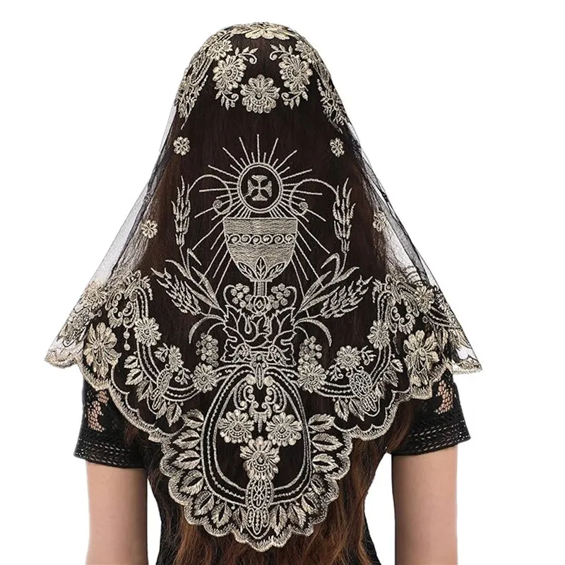 Embroidery Church Lace Mantilla Catholic Chapel Veil Triangular Head Covering Catholic Veil