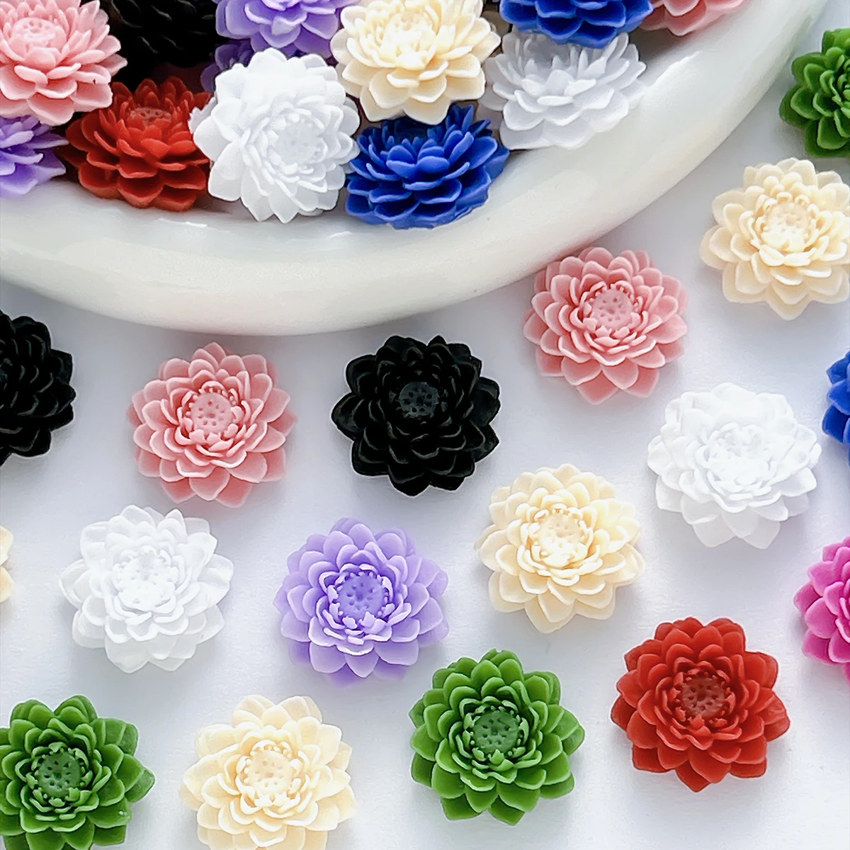 20PCS Creative Solid Color Resin Flower Series Nail Charms 3D Minimalist Simulated Peony Flowers Nail Art Decorations DIY Clip