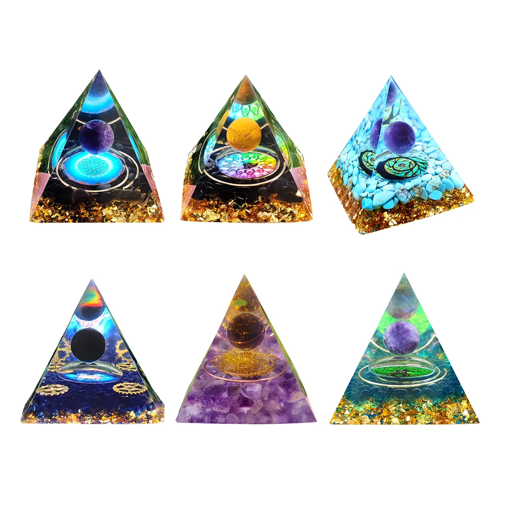 3D Mini Pyramid Figurine Natural Crystal Stone Sculpture Office Desktop Ornaments Decor Friends Gifts