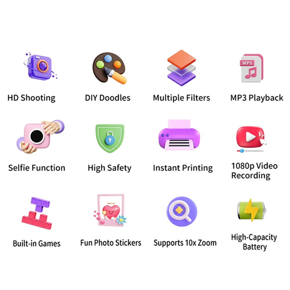 

HD 1080P Kids Mini Instant Print Camera 2.4 IPS Screen Instant Photo Printing Camera Video Camera for Girls Boys Aged 3-12