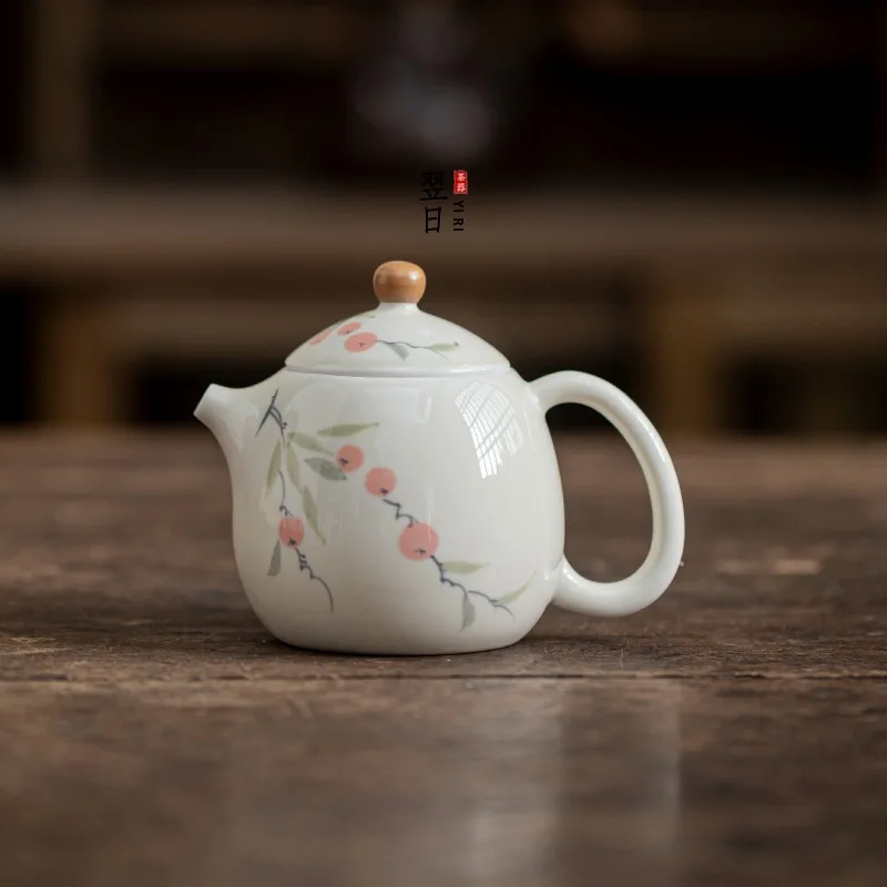 

Hand-painted Persimmon Teapot for One Person High-end for Home Kung Fu Tea Set Ceramic Filter Teapot Tea Infuser Tea Kettle