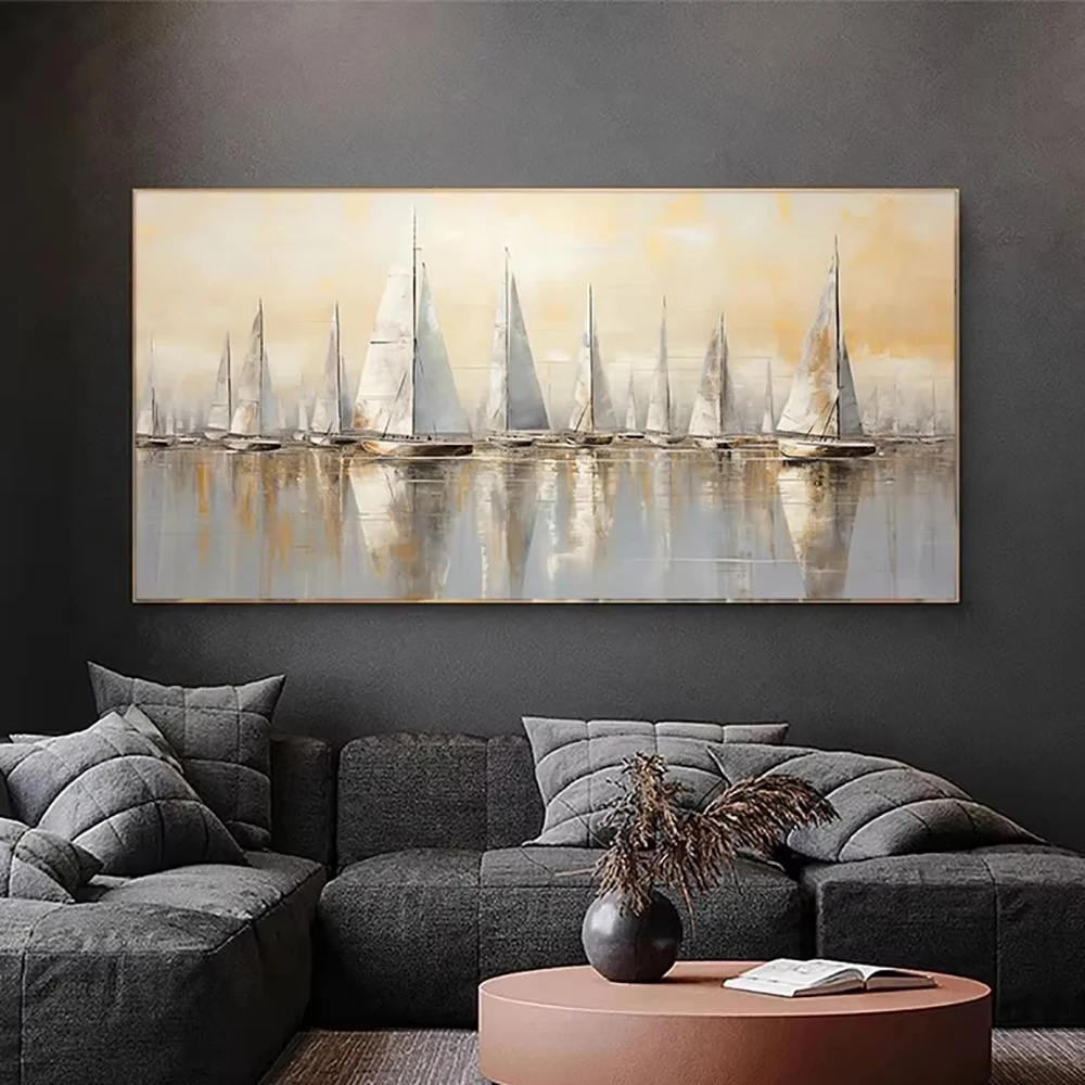Luxury White Sailboats Poster and Print Abstract Art Nautical Seascape Canvas Painting Ocean Voyage Wall Picture Home Decor