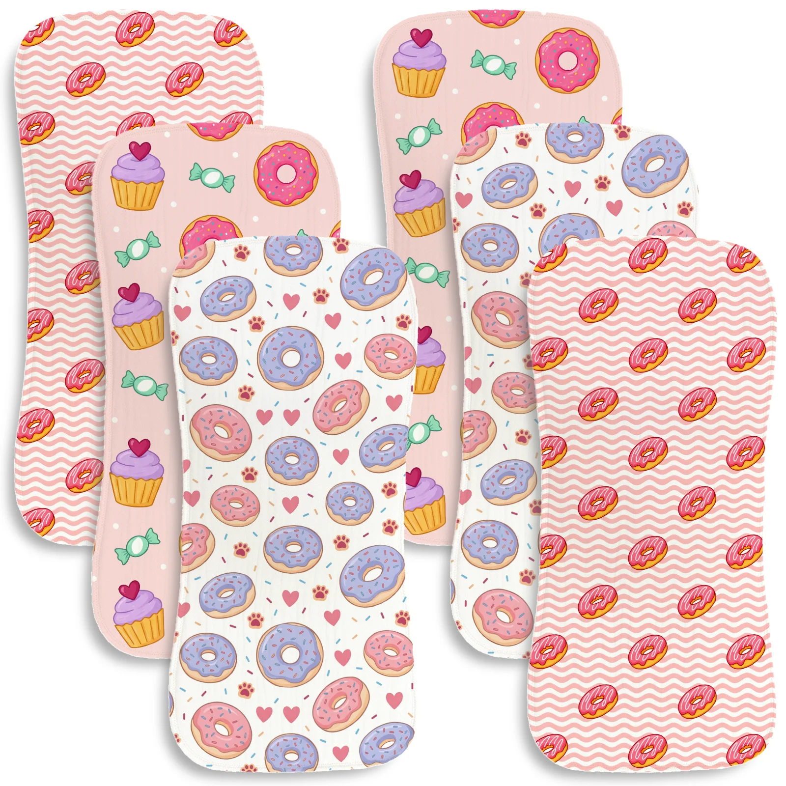 

6pc Cotton Burp Cloth Donut Pattern Infant Shoulder Pad Breathable 6 Pack Spit Up Rag Soft Absorbent Baby Bib Nursing Towel