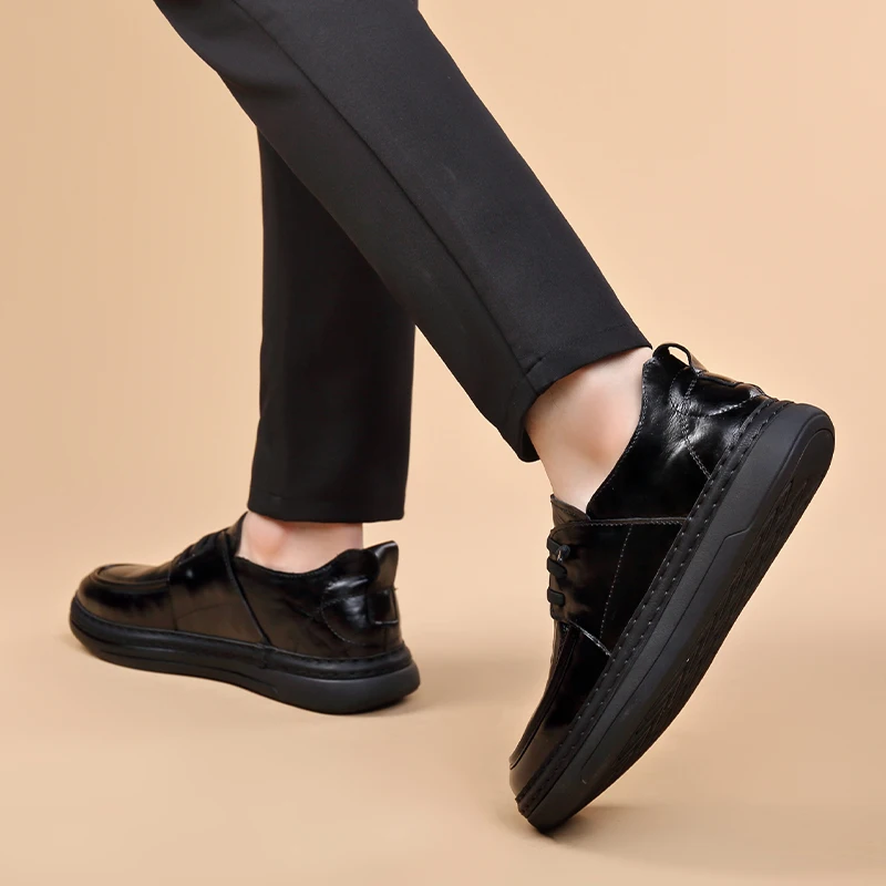 Brand British Style Gents Genuine Leather Handmade Dress Men's Shoes Round Toe Italian Casual Cow Leather Loafers Dress Shoes image 3
