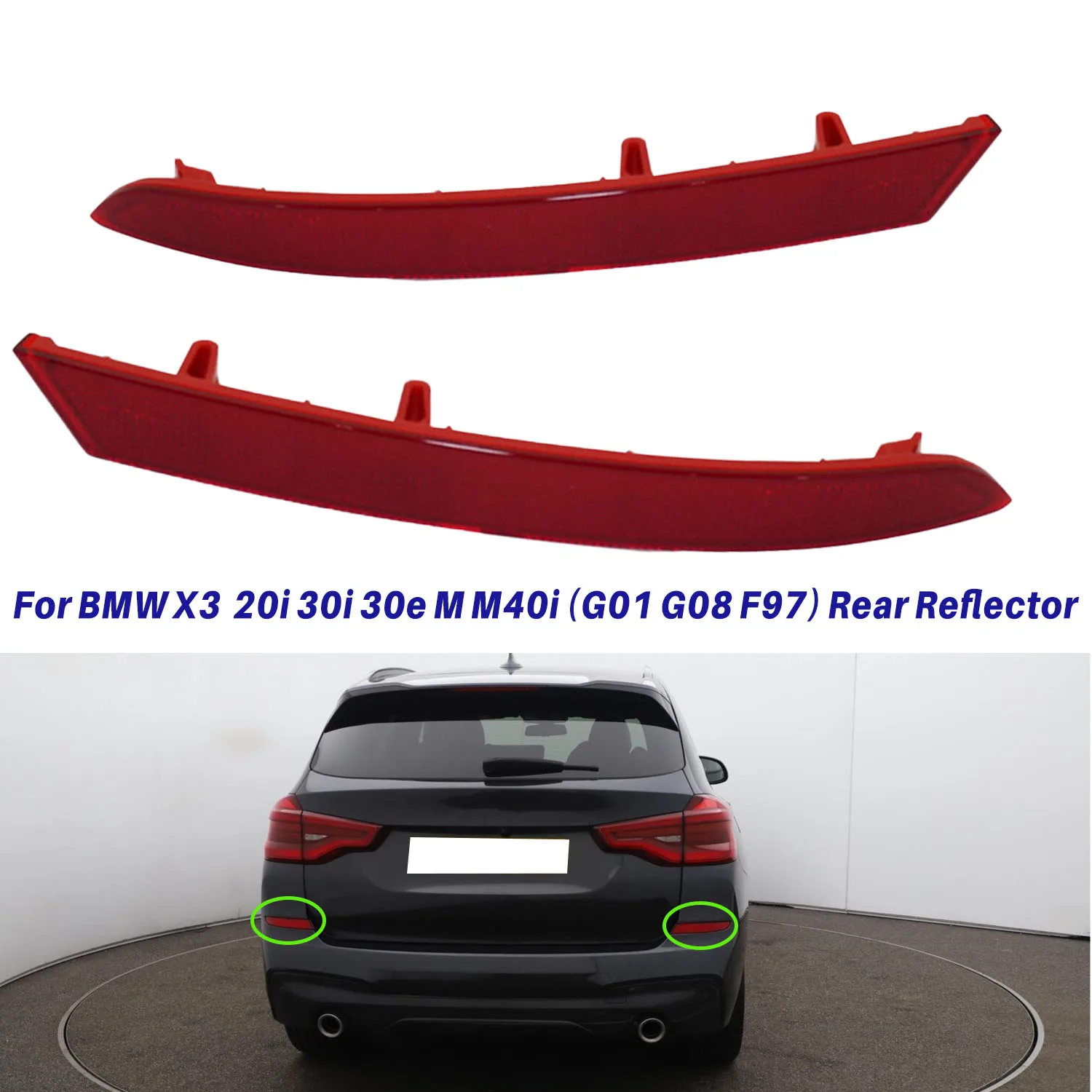 

Auto Rear Bumper Reflector Strip Cover for BMW 2017 2018 2019 2020 X3 20i 30i 30e M M40i (G01 G08 F97) 63147419927 63147419928