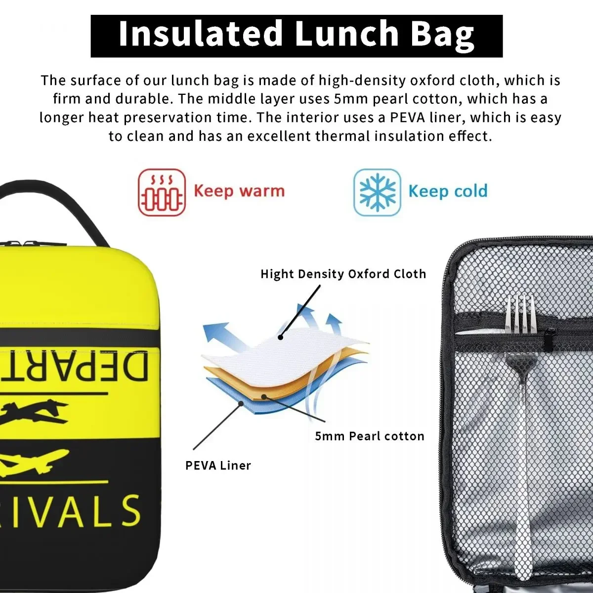 Arrivals And Departures Insulated Lunch Tote Bag for Women Plane Aviation Airplane Thermal Cooler Bento Box Work School Travel