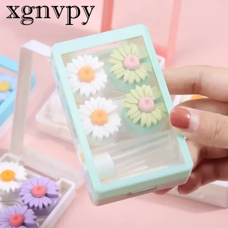 xgnvpy Contact Lens Box Summer Fresh Daisies Companion Case Simple Cute Double Storage Box for Two Pairs