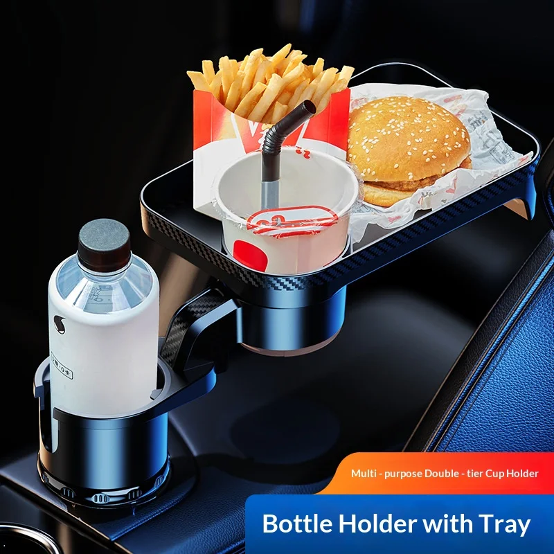 Premium Car Cup Holder Expander Multi-Function Drink Holder with Food Table 360-Degree Adjustable Base Tray for Snack