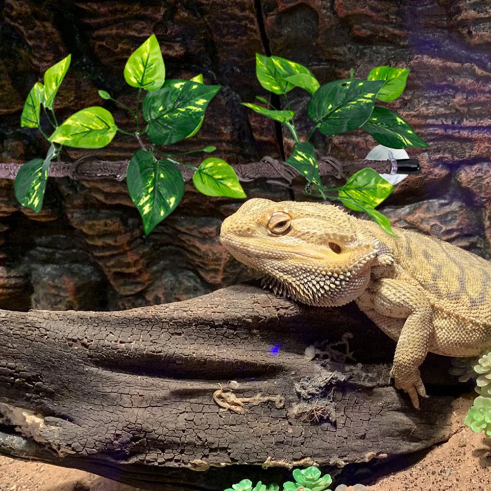 

2pcs Realistic Artificial Reptile Vines Terrarium Plants Jungle Climbing Branches Flexible Suction Cup Decor For Bearded Dragons