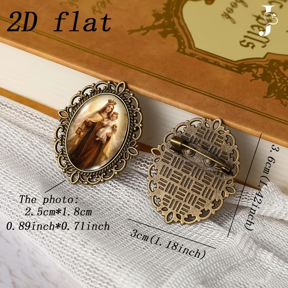 6-20Pcs Oval Virgin Mary Baby Jesus Lapel Pin, Vintage Hollow Lace Zinc Alloy Glass Brooch, Unisex Decor Badge Souvenir Gift