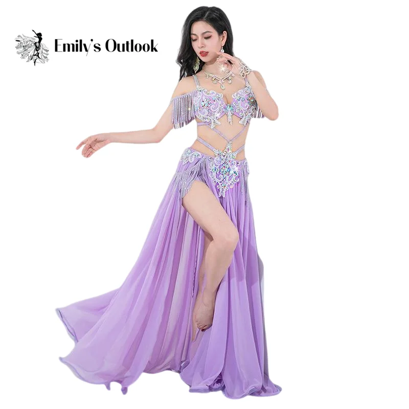 Seksowny kostium taneczny Bellydance biustonosz długa spódnica kobiety bęben solo egipski tancerz strój na występy huśtawka połysk blask Rhinestone luksusowe 2024