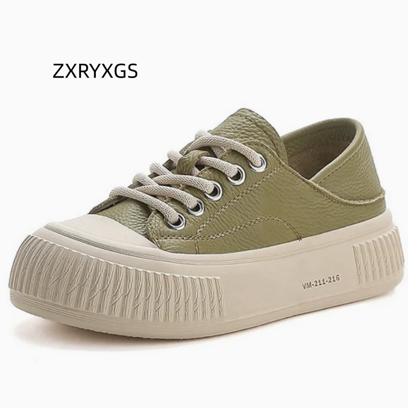 ZXRYXGS Top Layer Cowhide Sneakers Women Shoes High Top Trend Boots 2026 New Spring Lace-up Flat Sneaker Casual Shoes Soft Sole