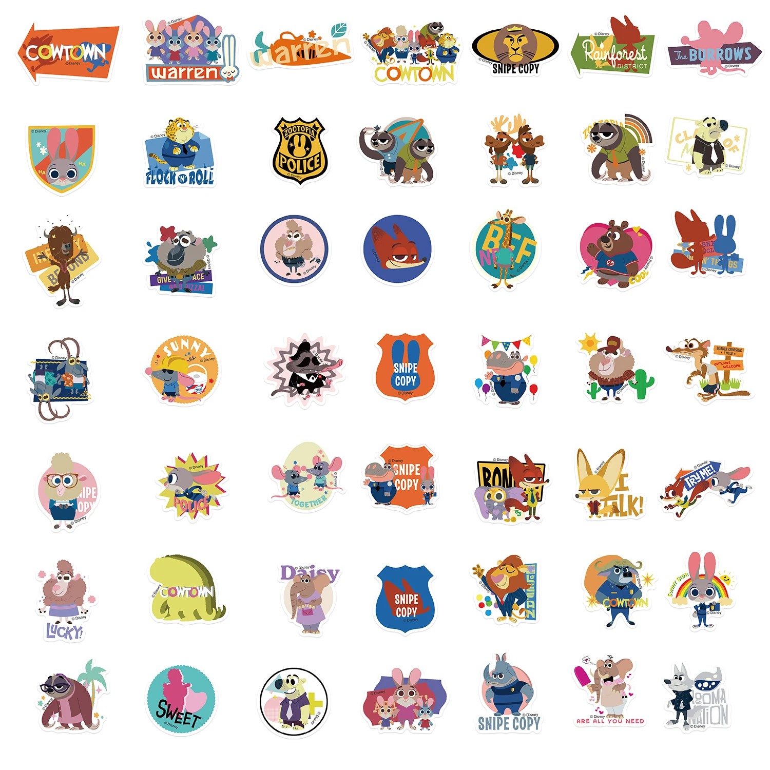 50 قطعة MINISO ديزني Zootopia أنيمي ملصقات لطيف الكرتون الحيوان الشارات DIY بها بنفسك حقيبة الكمبيوتر المحمول دفتر مضحك ملصق للأطفال اللعب