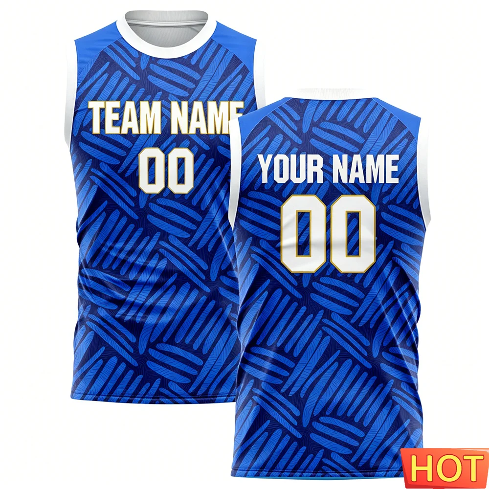 Customized Team Name Number Basketball team jersey Personalized Crew Neck Blue Sport T Shirt Loose Quick Dry Men's training vest