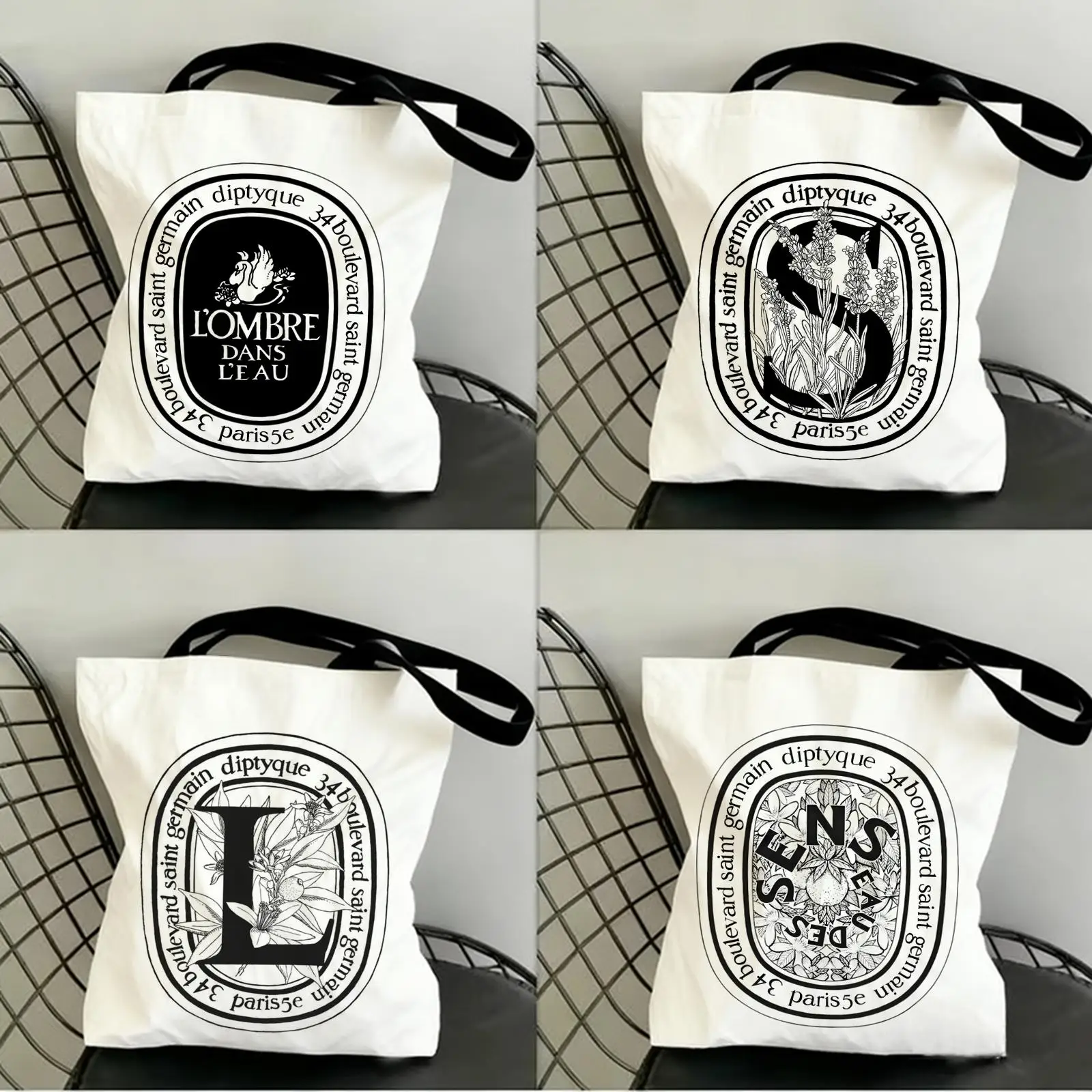 Luxury D-Diptyques Storage Bags Canvas Double-Sided Print Fashion Shoulder Tote Shopping Bag Gift Eco Handbags