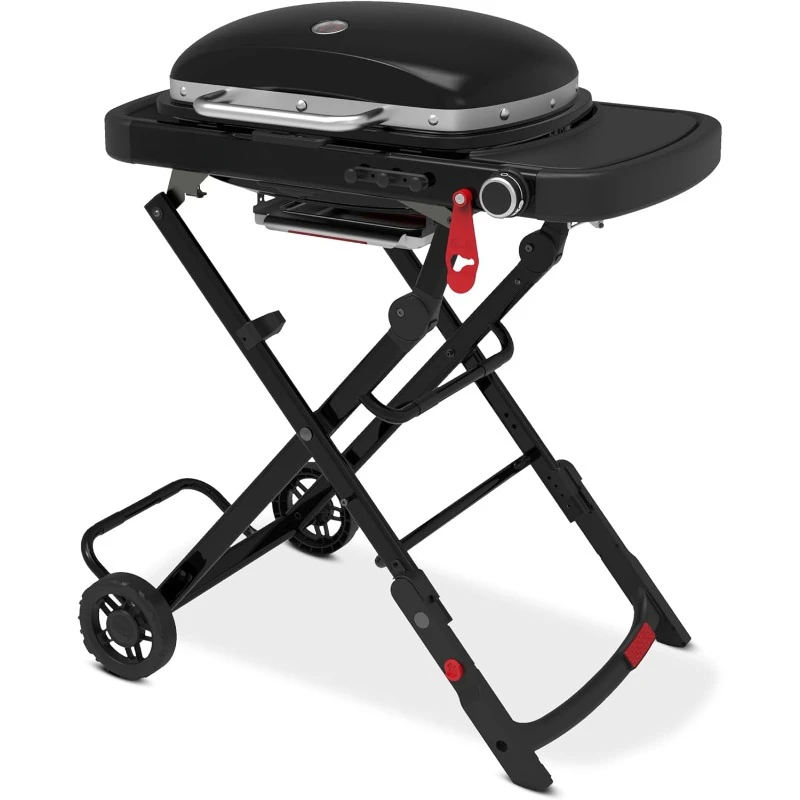 

Compact Portable Gas Grill BBQ Grill with Porcelain-Enameled Cast Iron Grates Barbecue Grill for Patio,Party,Black