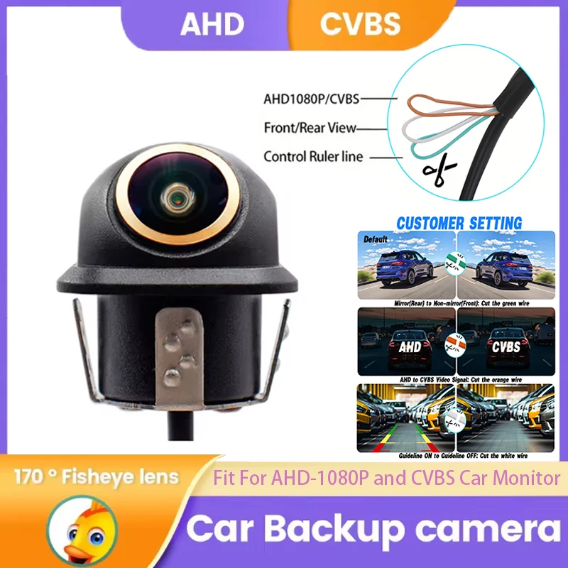 1080P AHD Rearview Camera with 170° Wide Angle Fisheye Lens- AHD/CVBS Switchable, HD Rearview for Cars, SUVs, RVs, Vans, Pickups