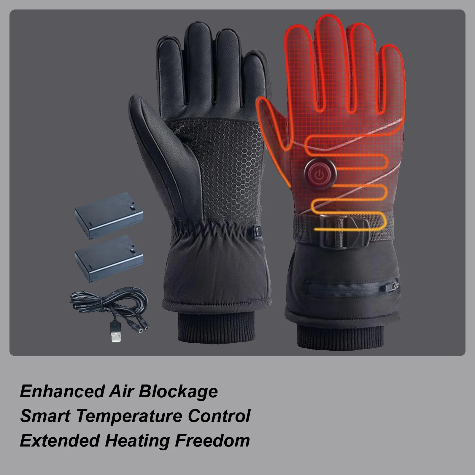 

Перчатки с подогревом, 3 режима, регулируемые электрические перчатки с полным пальцем, варежки с сенсорным экраном, грелка для рук для путешествий, катания на лыжах, езды на велосипеде, на открытом воздухе