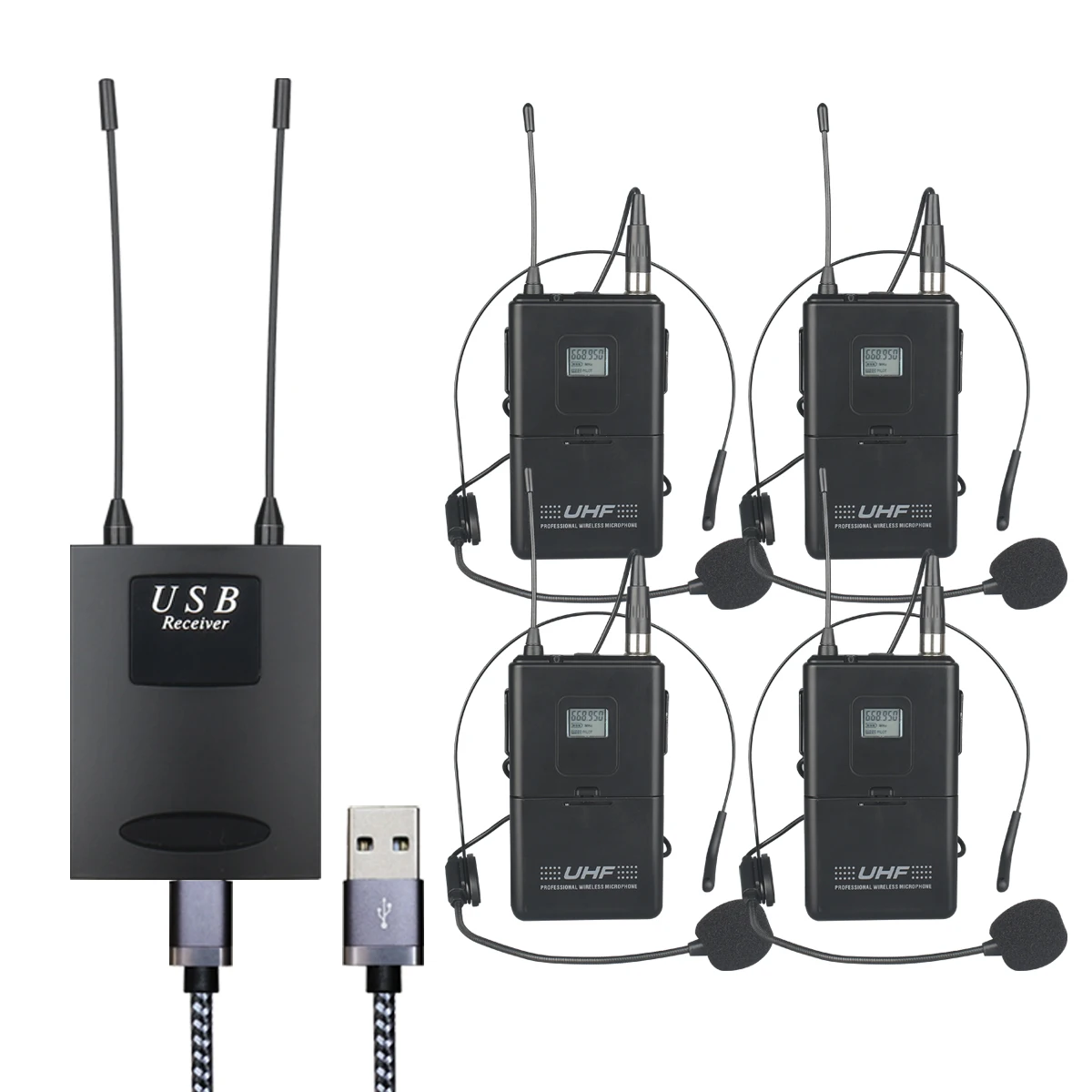 ERZHEN USB 4-channel mini wireless microphone system handheld lavalier microphone for home karaoke parties