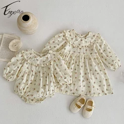 Printing Baby Girls Floral Rompers Children Girls Long Sleeves Dress Spring Autumn Dress Children Girls Sister New Style Clothes