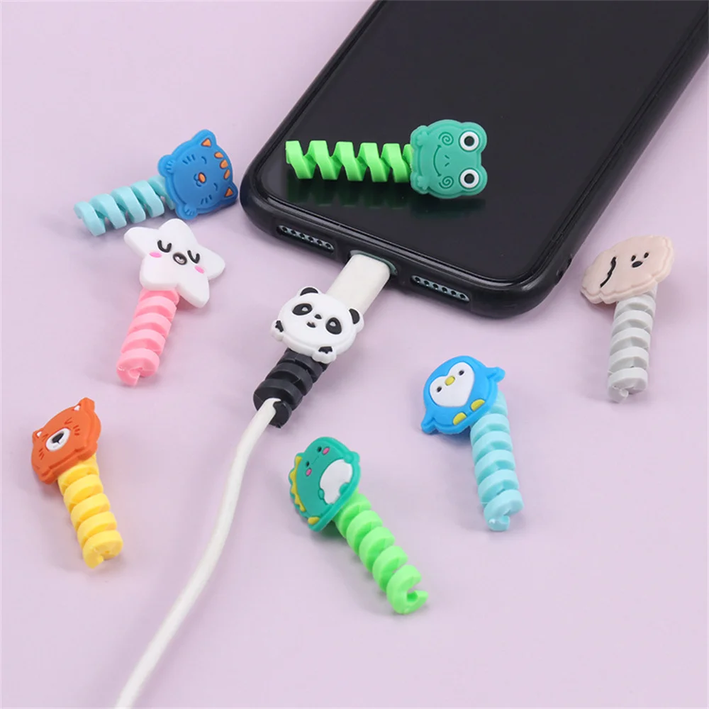 Cute Cartoon Animal Spiral Protector Data Line Cord Protector Protective Case For iphone Cable Winder Cover USB Charger Cable