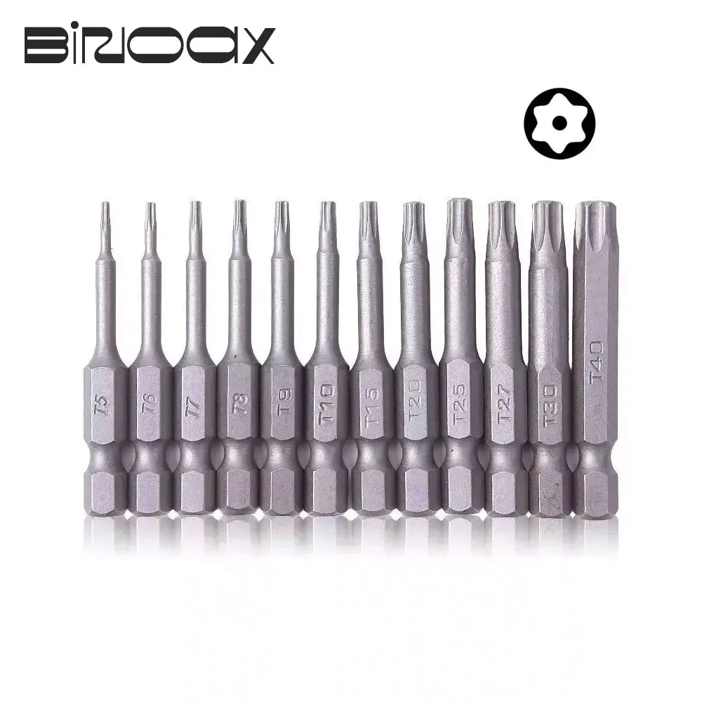 Binoax 6/8/12 Pcs Torx Bit Set 50mm Magnetic Tamper Resistant Star Bits T5-T40 Screwdriver Wrench Drill Bit Set