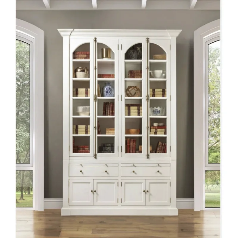 custom.White Double Door Wooden Display Cabinet Is a Stunning Piece of Furniture That Combines Function and Style.