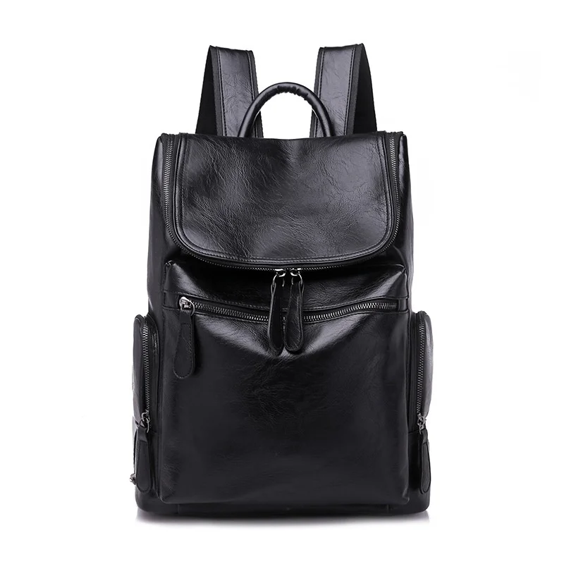 

Japanese leisure backpack solid color fashion student computer bag men's PU Leather Travel Backpack