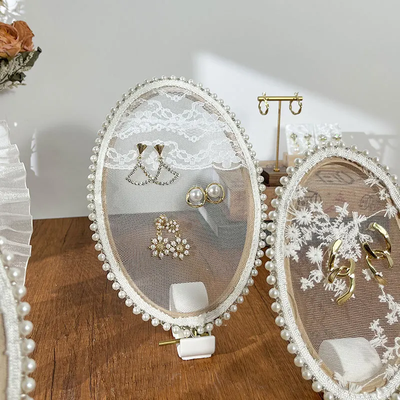 Wood Embroidery Hoop Earring Display Stand - Jewelry Photography Props for Boutique Window Displays and Organizing
