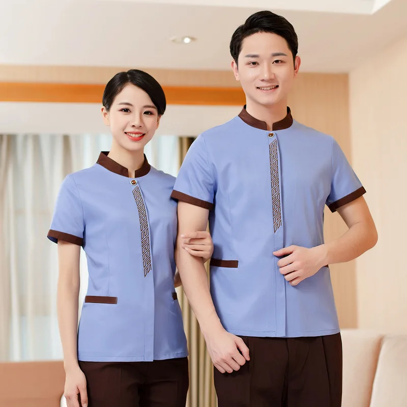 زي عمل تنظيف المول للنساء، كم قصير، مصاحف غرفة الضيوف في الفندق، عمة تنظيف الممتلكات الأرضية، نمط صيفي رقيق