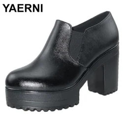 New Solid Slip On Square High Heels Shallow Platform Shoes For Women Casual Autumn Pumps Plus Size 34-40 shoes for women