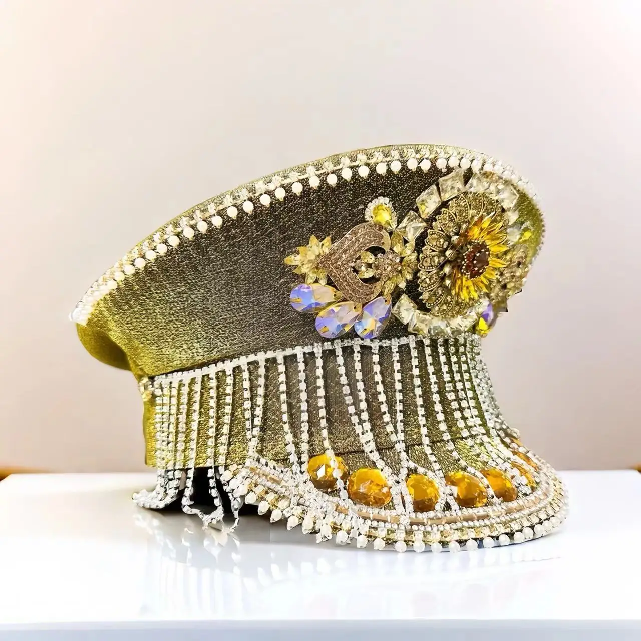 HongLuan Luipaard Halloween-kostuumhoed, Kapitein Hoeden Strass voor Burning Man Festival Vrouw, Cosplay Vrouwelijke Accessoires