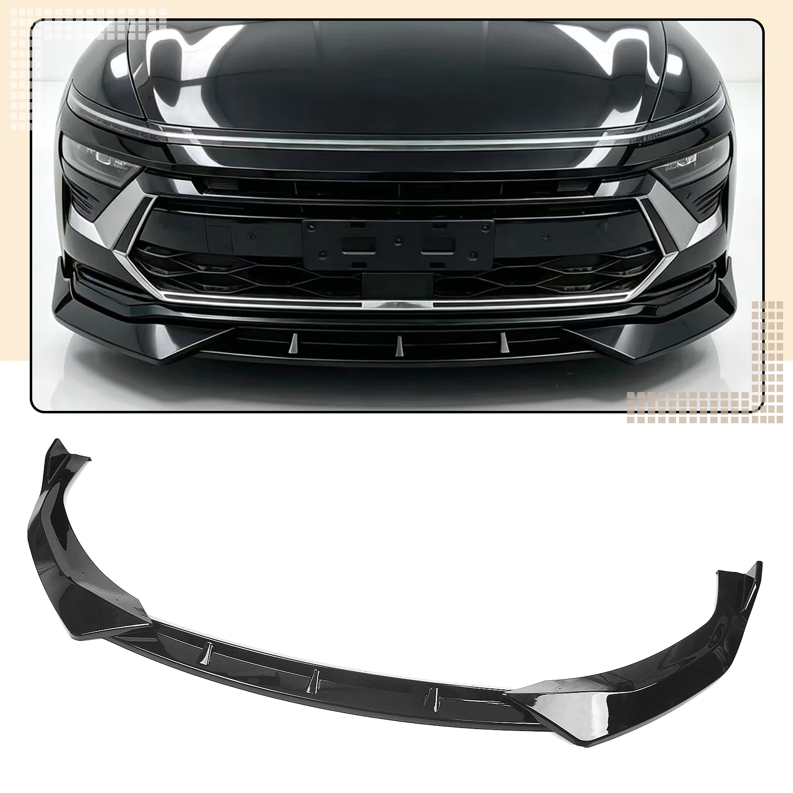 Front Bumper Spoiler Lip For Hyundai Sonata Standard Version 2024-2026 Gloss Black Lower Splitter Blade Plate Body Protector