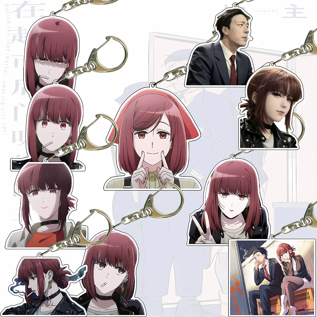 Anime Smoking Behind the Supermarket with You 6cm Acrylic Keychain Sasaki Yamada Pendant Key Bag Decor Carnival Gift Collectible