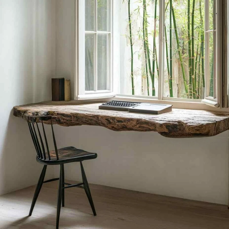 bay window solid wood desk old wood silent wind makeup large board small apartment hanging on the wall