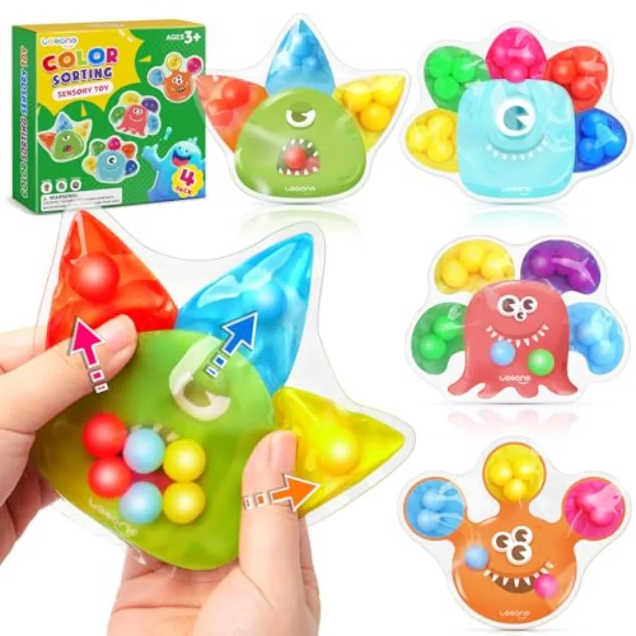 

Sensory Fidget Toys for Toddlers: 4 Pack Color Sorting Sensory Toys for Autism Students Calm Down - Quiet Fidget Toys for Class