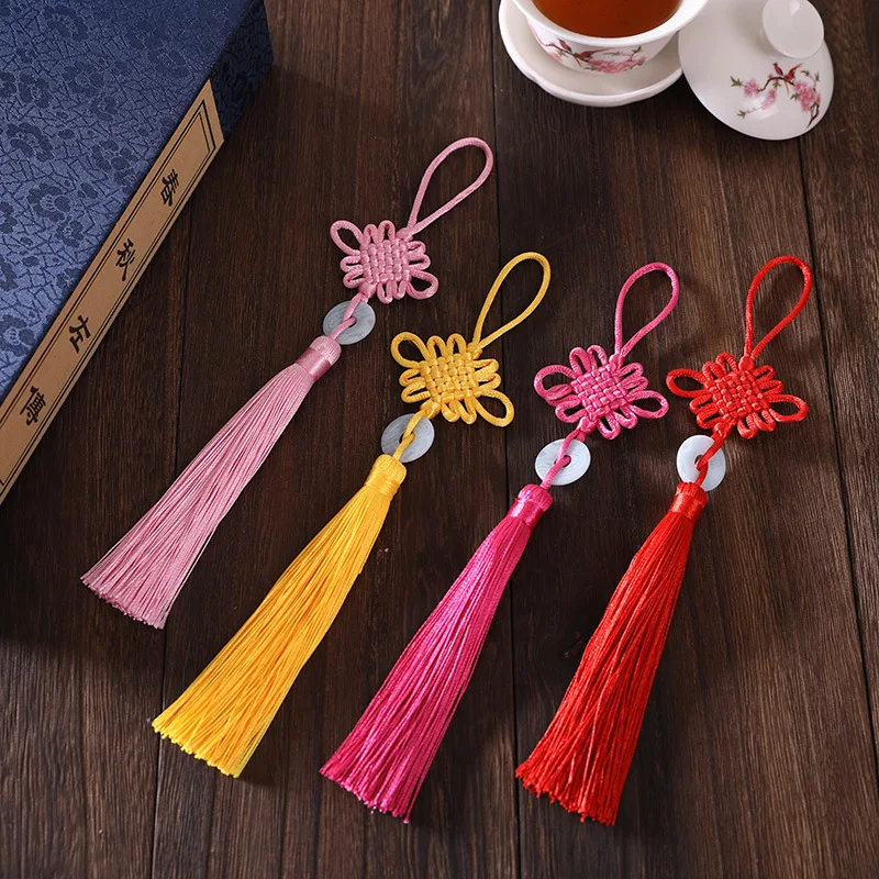 5pcs/Lot Jade Piece Chinese Knot Tassel High-end Polyester Small Safety Buckle Bag Bookmark Pendant Ancient Clothing Accessories