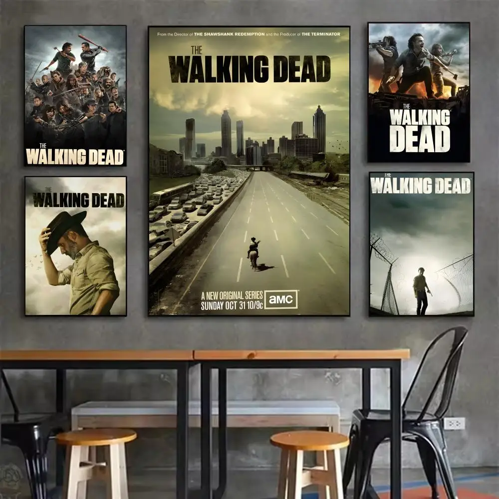 zombie series T-The Walking Dead Poster Self-adhesive Art Waterproof Sticker Coffee House Dorm Room Wall Decor