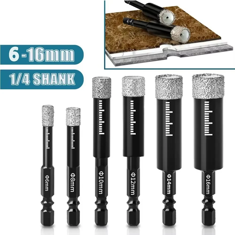 Hexagonal Shank Brazed Dry Ceramic Tile Diamond Drill Bit 5-16mm Hole Saw Marble Ceramic Granite Porcelain Cup Saw Hole Opener