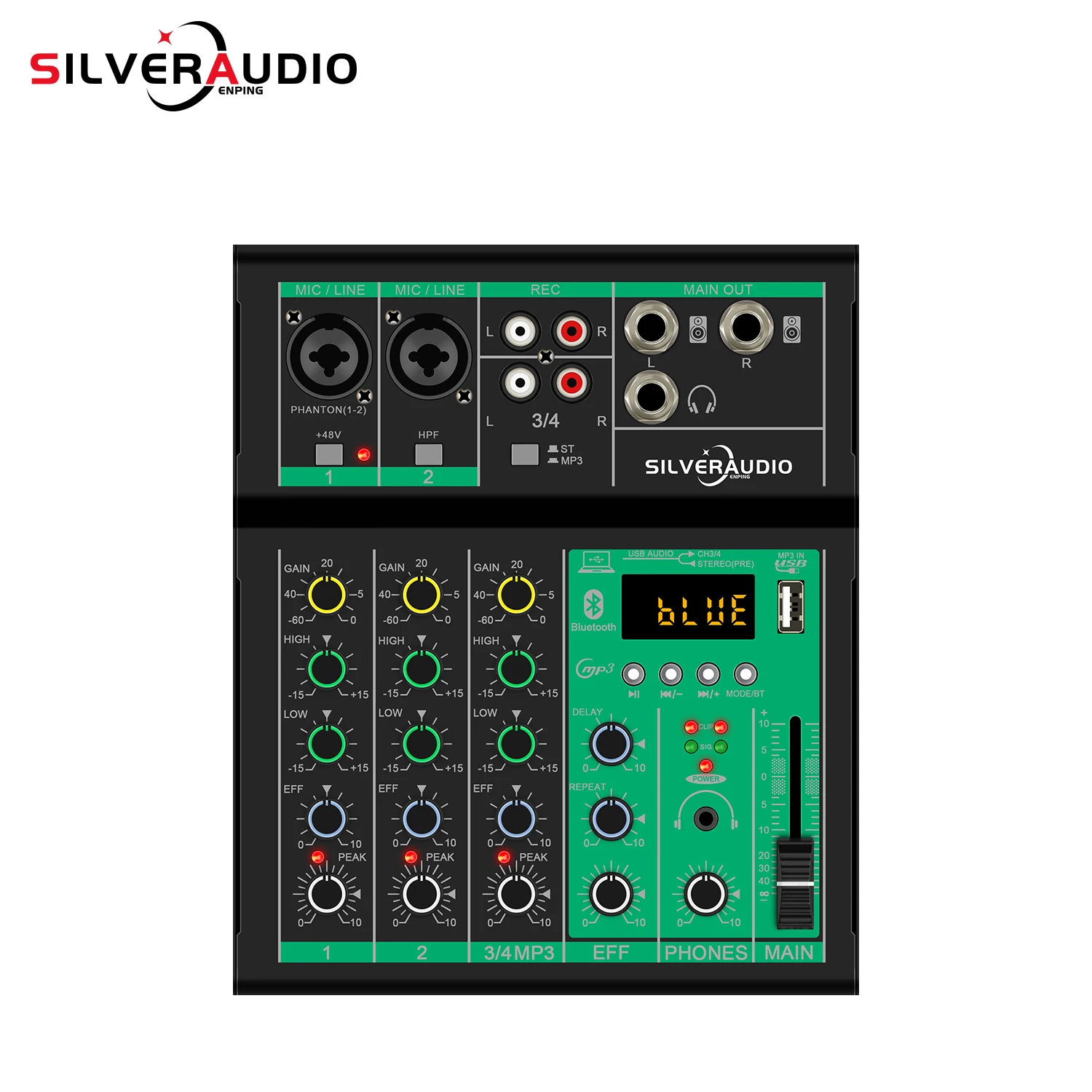 GAX-A4 Professional 4-Channel Mixer Portable Digital Mixer with USB Mixer Crossover Live Singing