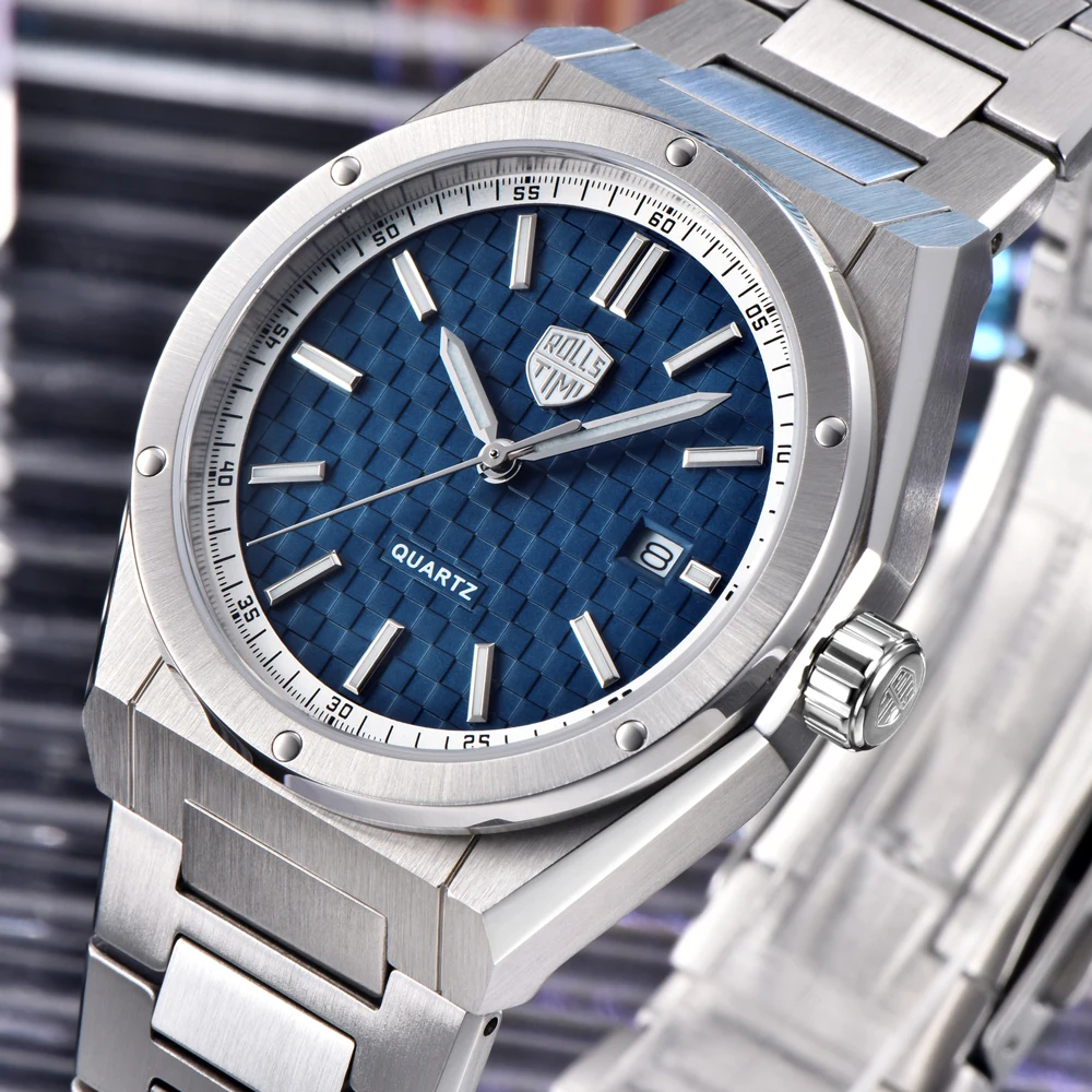 2025 جديد Rollstimi تصميم مهندس ساعة رجالي قمة فاخرة ساعة كوارتز للرجال الياقوت كريستال مقاوم للماء ساعة من الفولاذ المقاوم للصدأ