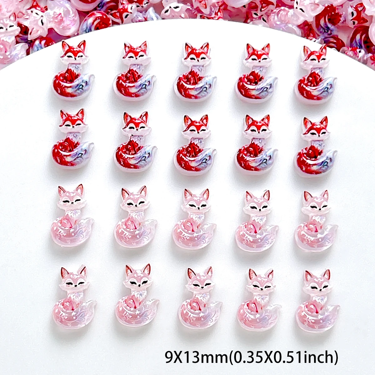 30PCS Cartoon Creative Fox Animal Resin Nail Charms 3D Simulated Pink Red Translucent Fox Nail Art Decorations DIY Hairpin Nails